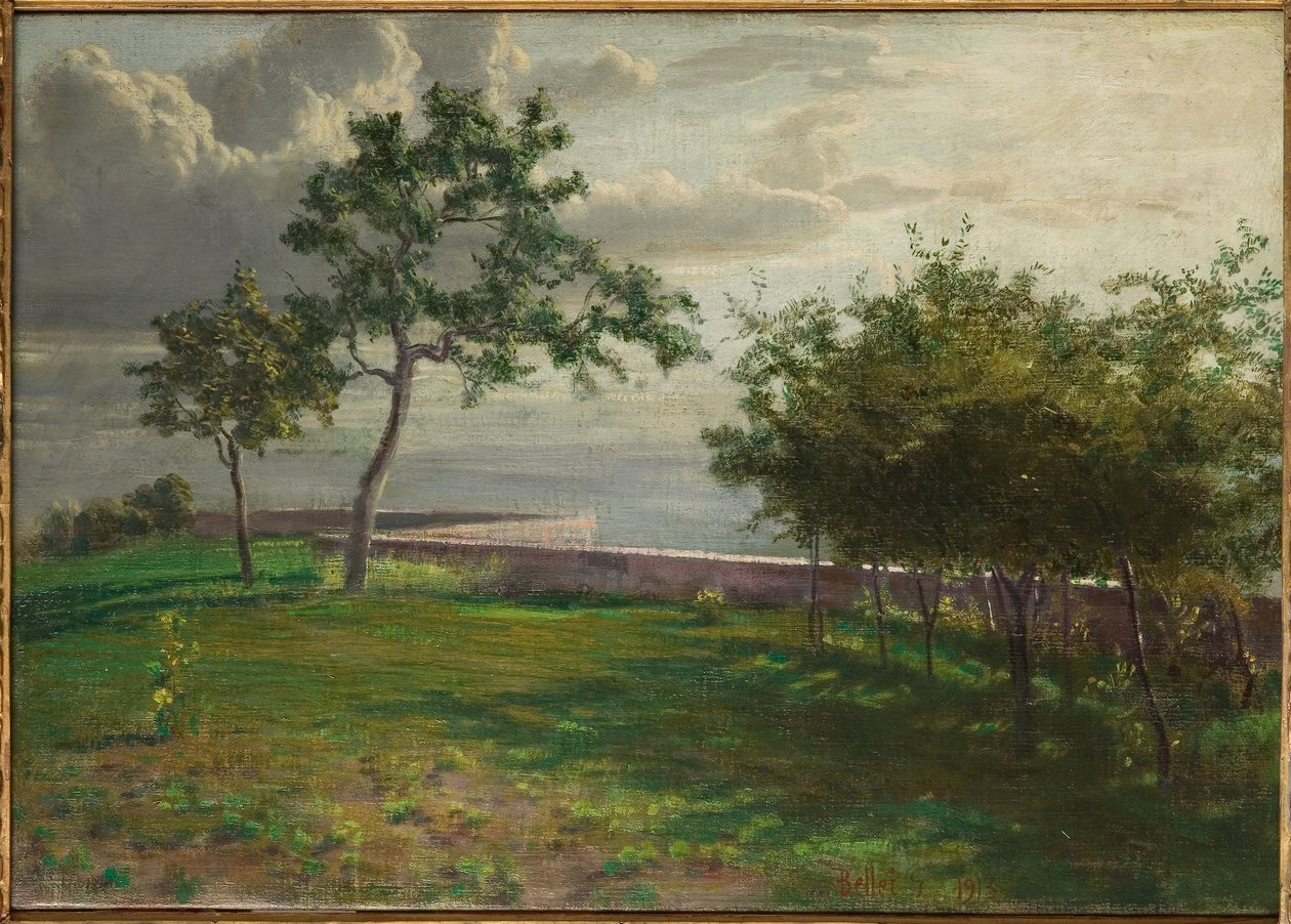 Ağaçlar ve Küçük Bir Duvar ile Manzara by Gaetano Bellei