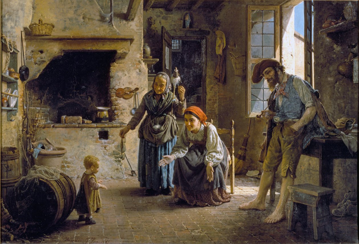 Bir çocuğun ilk adımları Resim Gaetano Chierici (1838-1920) 1865 Dim 70x100 cm Genes, Galleria d