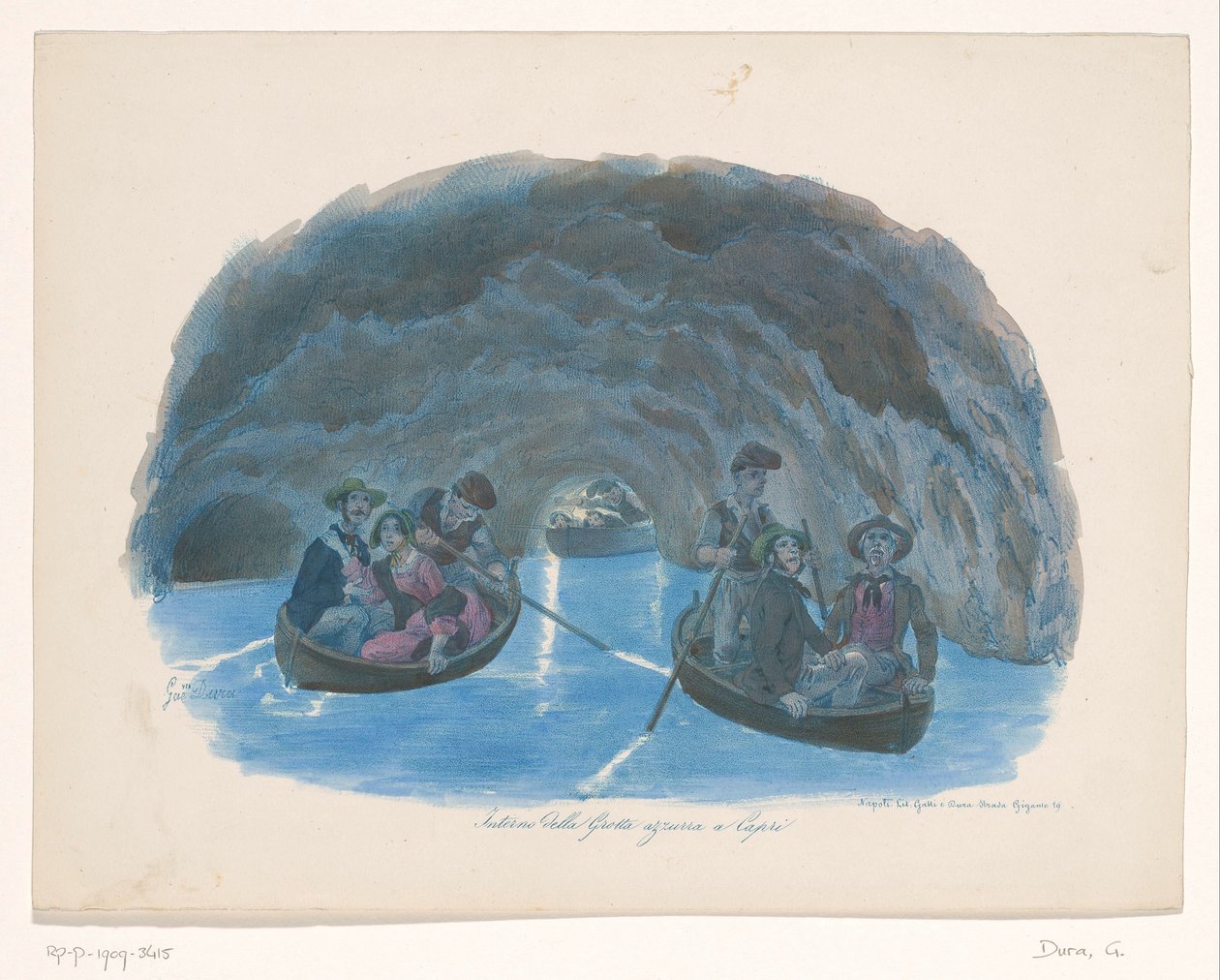 Capri Interno della Grotta azzurra a Capri'deki Mavi Mağara'daki kürekli teknelerdeki figürler (nesnedeki başlık) by Gaetano Dura