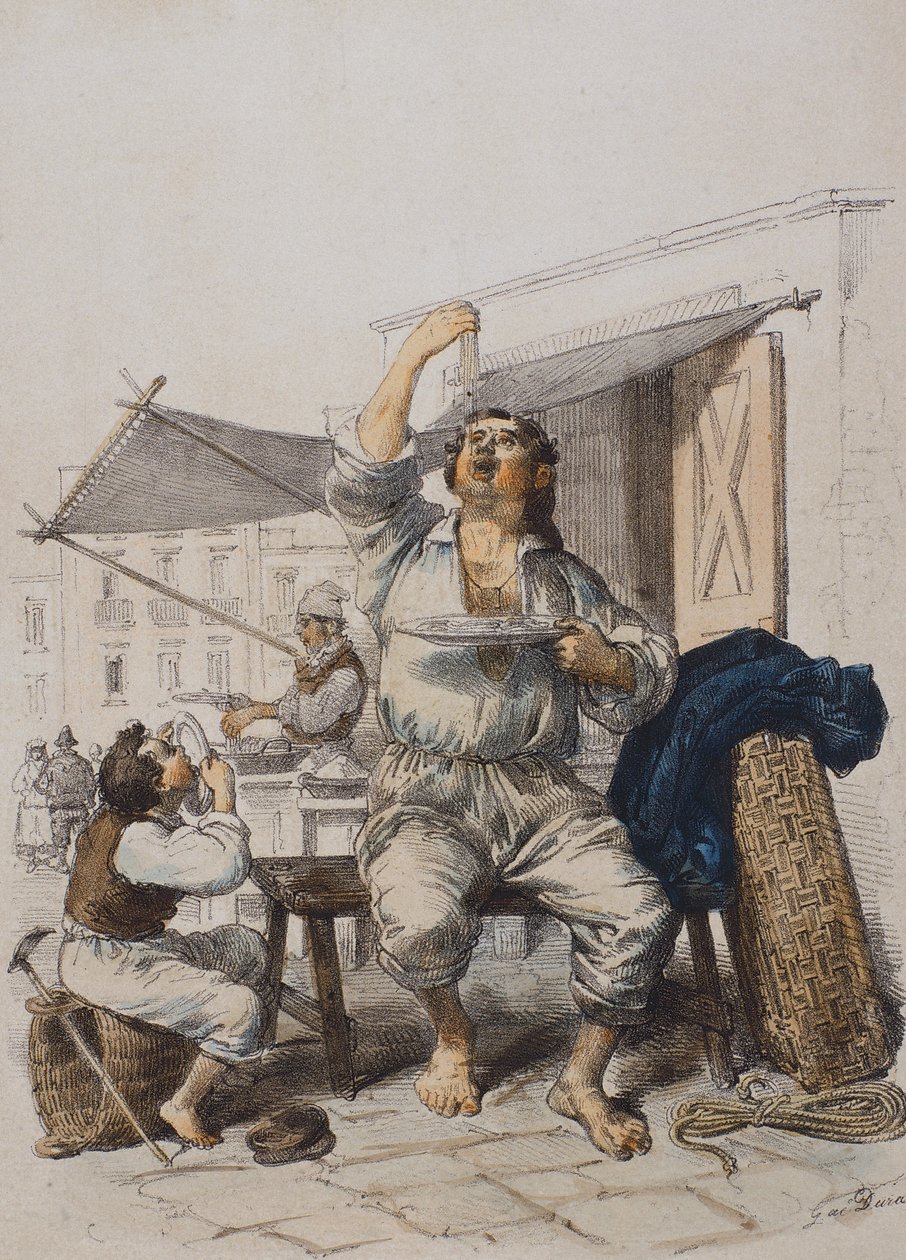 Mangia Maccaroni (Makarna Yiyenler), Gaetano Dura (1805-1878), gravür, İtalya by Gaetano Dura
