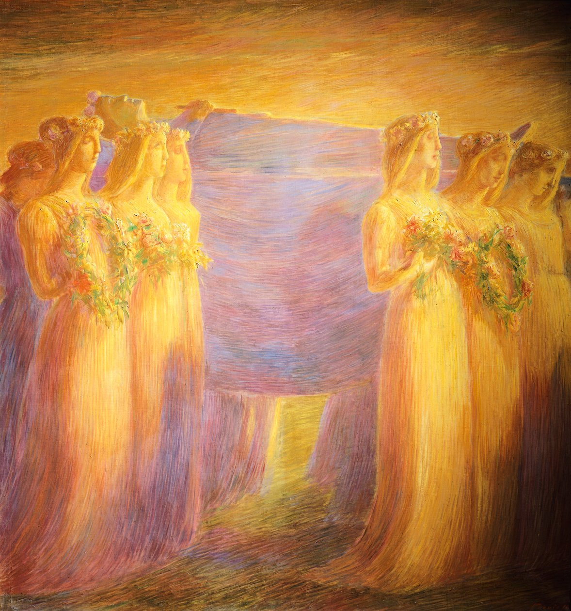 Bakire cenazesi, Gaetano Previati (1852-1920), orta kısımdan detay by Gaetano Previati
