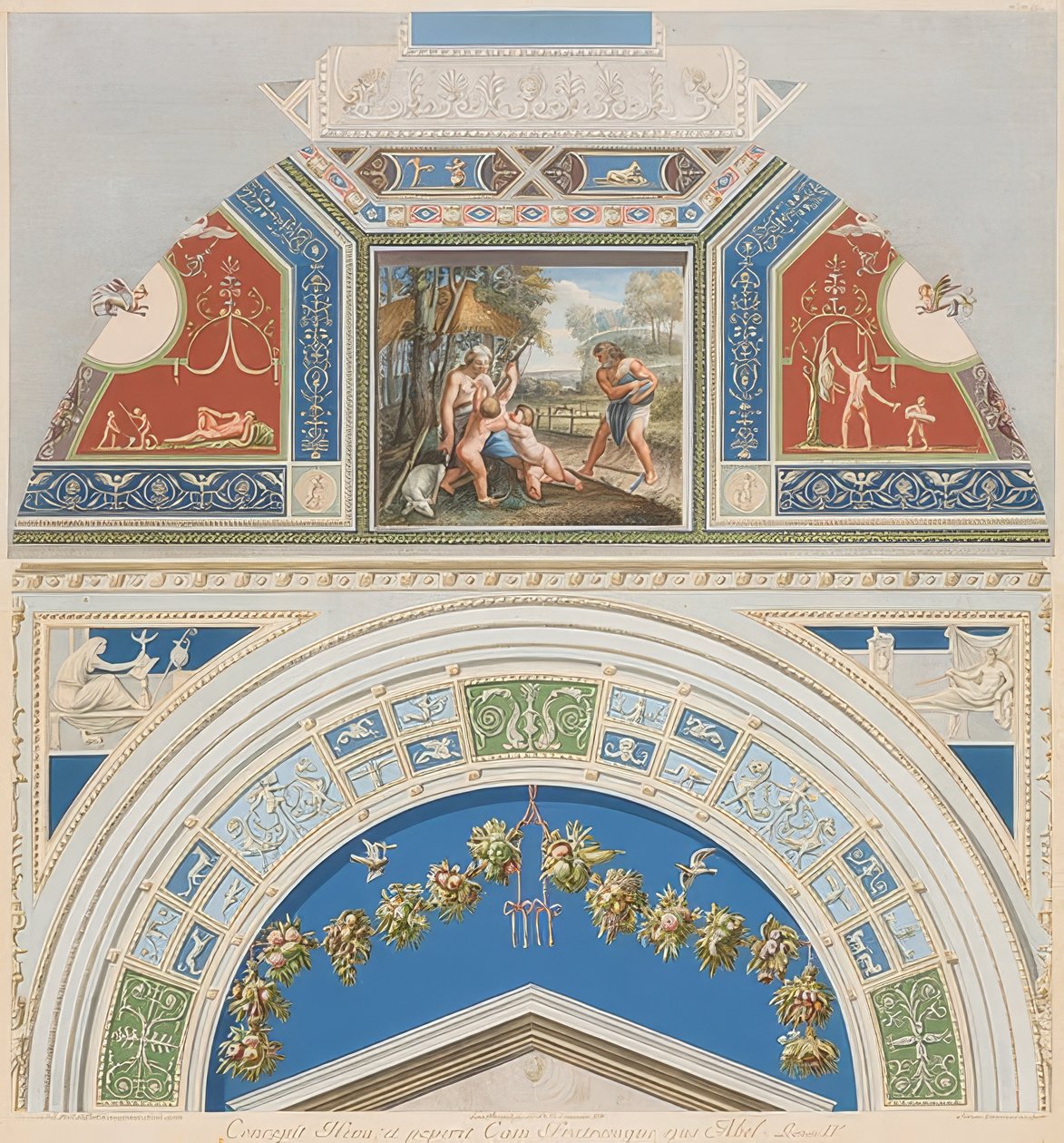 Adem ve Havva iş başındayken çerçeve ve tonoz paneli. 1774 by Gaetano Savorelli