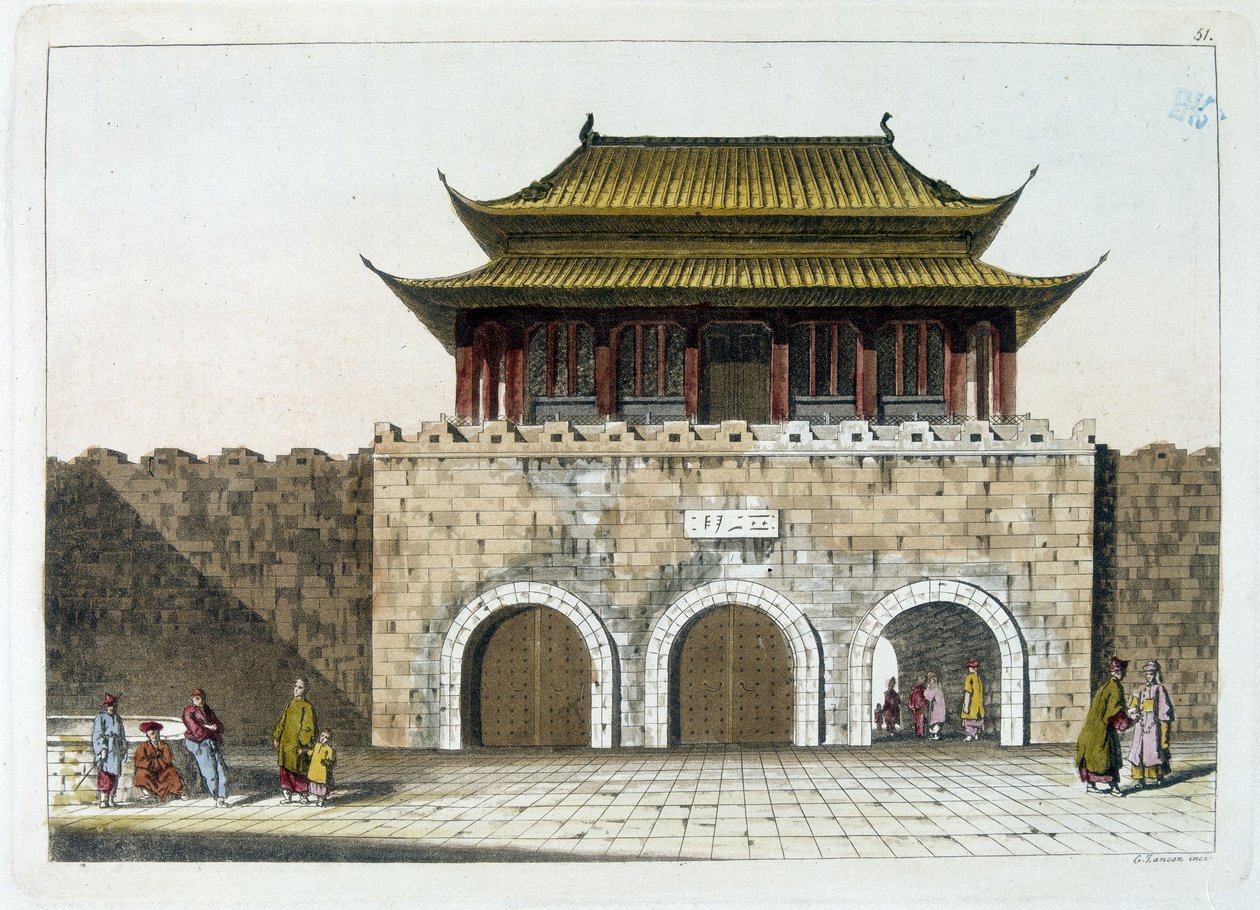 Pekin İmparatorluk Sarayı Kapısı (Yasak Şehir) - "Antik ve Modern Kostüm"den, Ferrario, ed. Milano by Gaetano Zancon