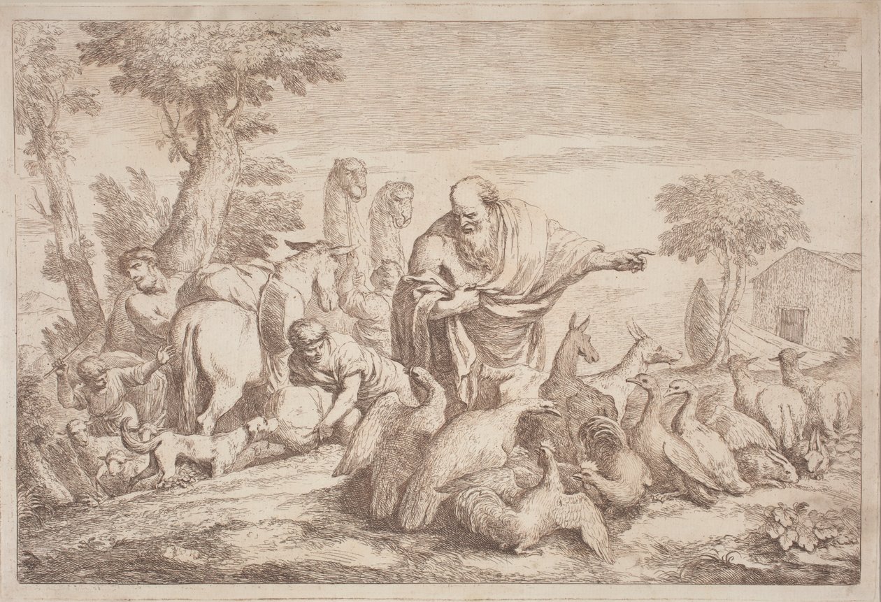 Nuh, Hayvanları Gemiye Götürüyor by Gaetano Zompini, after Giovanni Benedetto Castiglione