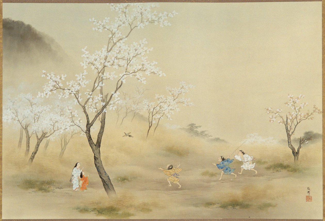 No-asobi (Tarlada Oynamak), c.1905 (kağıt üzerinde mürekkep ve renkli) by Gaho Hashimoto