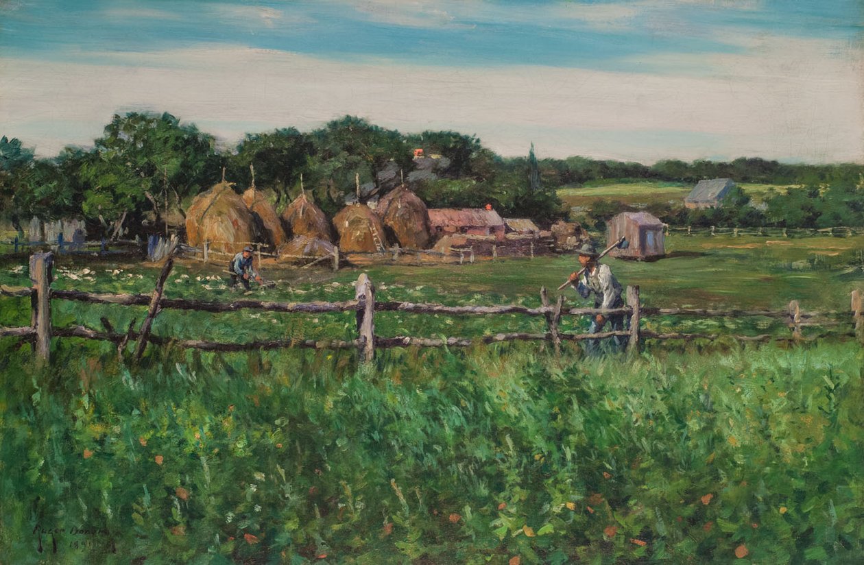 Çitlerle çevrili bir alanda çiftçiler by Gaines Ruger Donoho