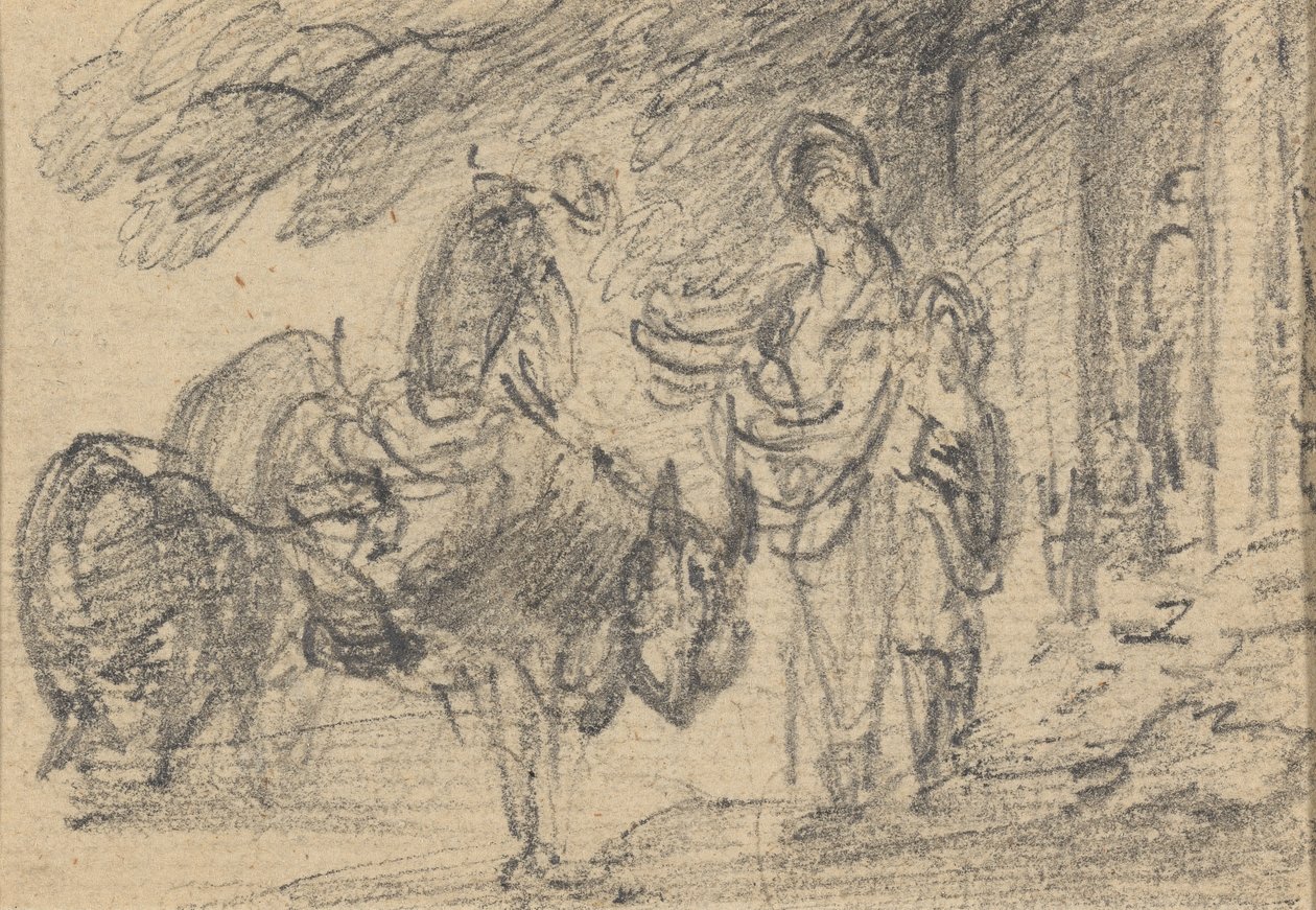 Bir kapının yanında figürler ve atlar by Gainsborough Dupont