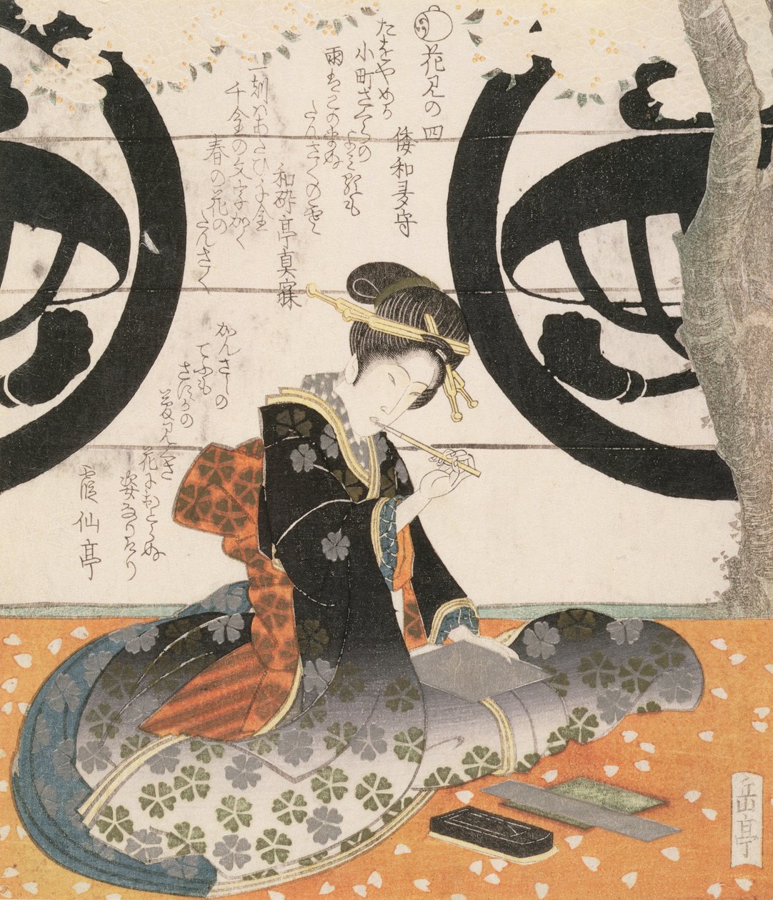 Güzellik Görüntüleme Çiçekleri (renkli tahta baskı) by Gakutei Harunobu