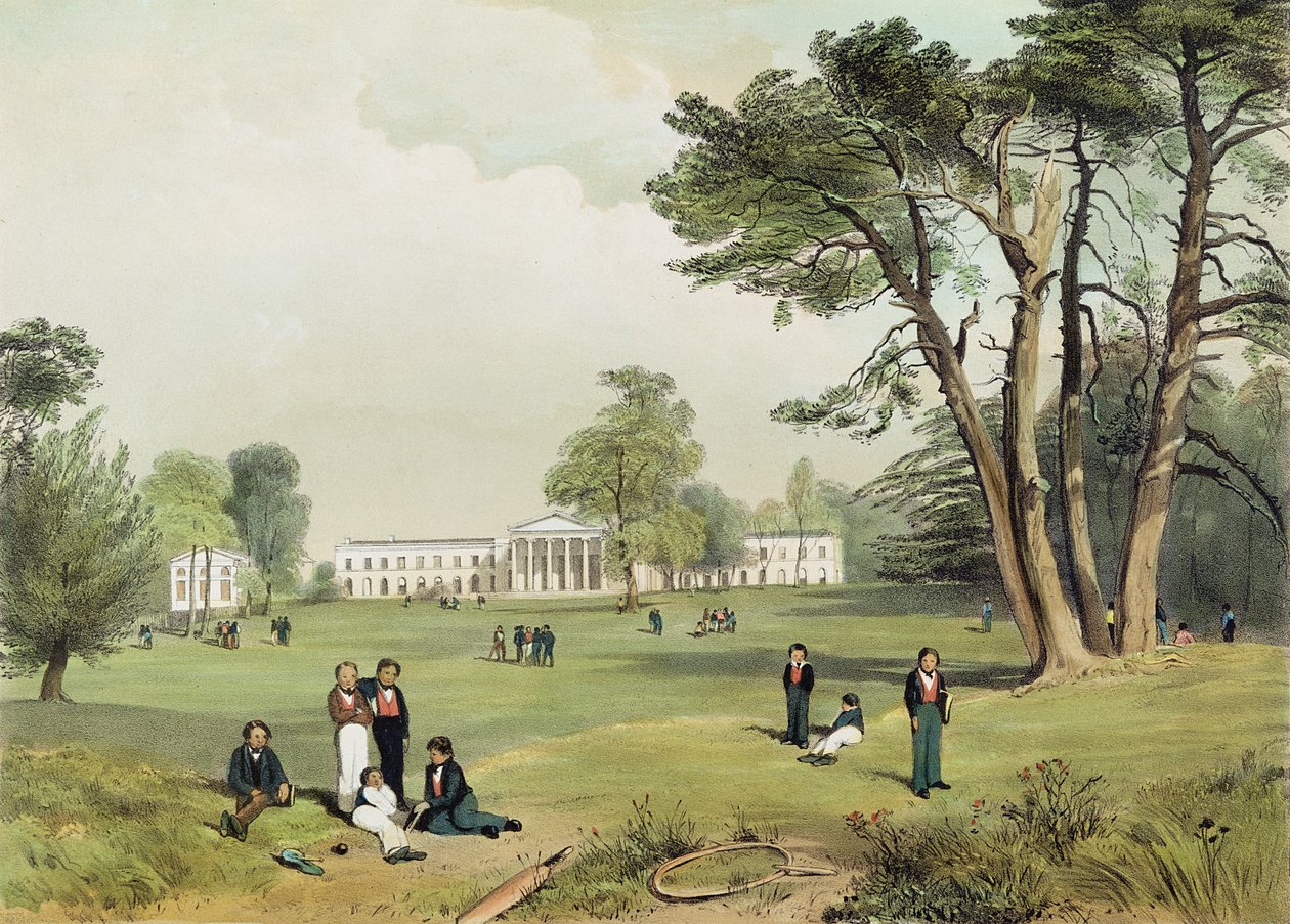 Protestan Muhaliflerin Gramer Okulu ve Şapeli, Mill Hill, Middlesex, D. Fowler tarafından doğadan çizilmiş, c.1830 by Gale Robert Leake