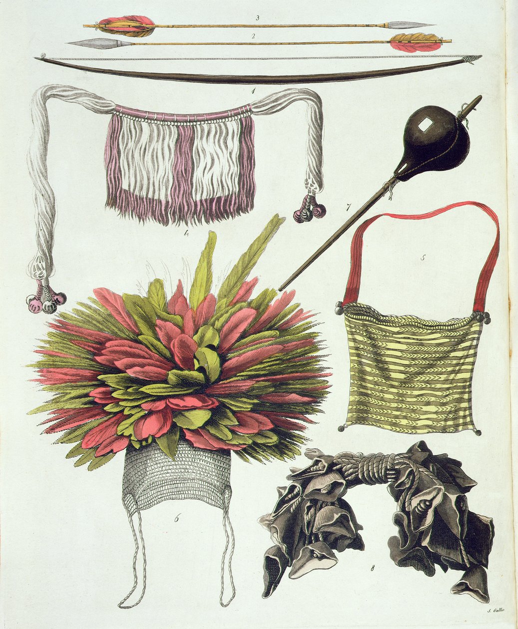 Camacani Kızılderililerine ait nesneler (renkli gravür) by Gallina