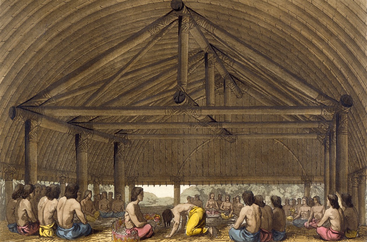 Pulaho, Dost Adaların Kralı Kava içiyor, 19. yüzyıl seyahat kitaplarından oluşan bir koleksiyondan illüstrasyon by Gallo Gallina