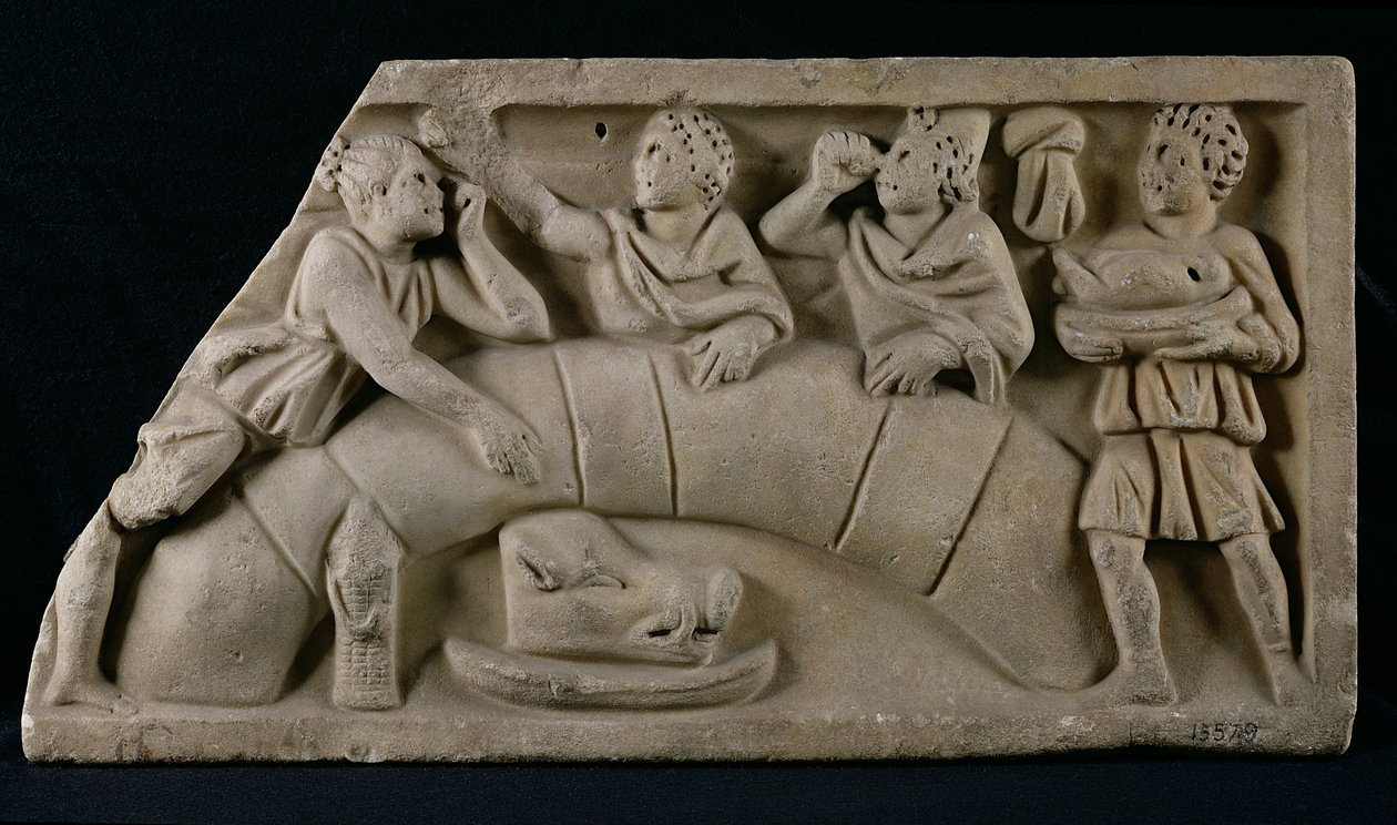 Bir cenaze yemeğini tasvir eden kabartma by Gallo Roman