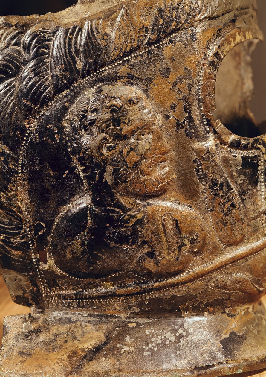 Detail of a gladiators mask bronze detail of 131545 by Gallo Roman