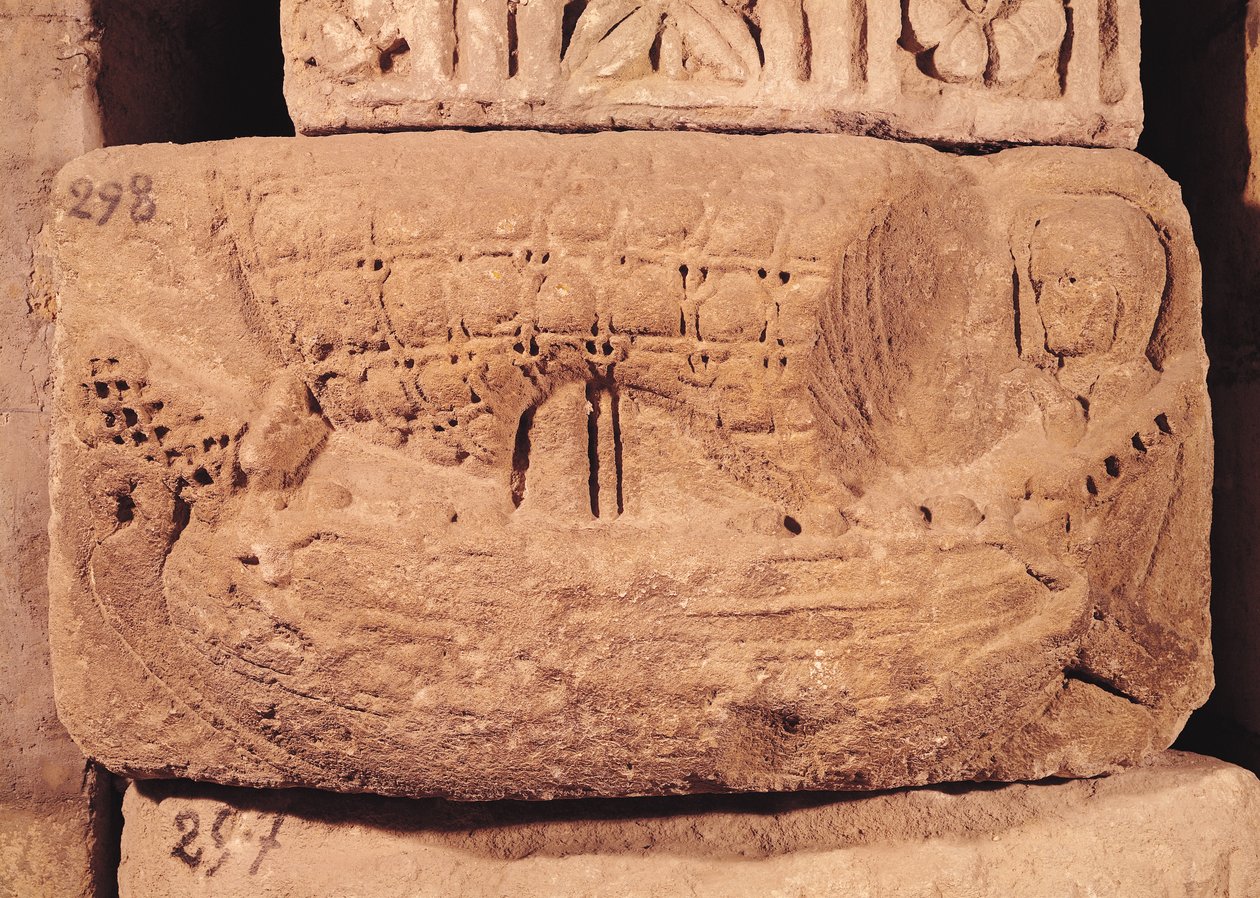 Tombstone depicting a fishing boat  by Gallo Roman