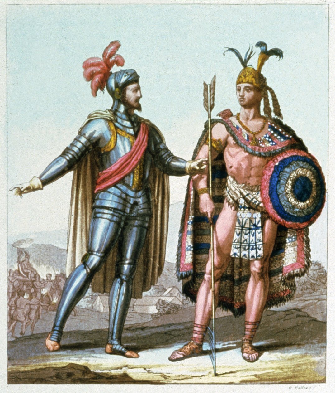 Hernan Cortes, 1519#39;da Montezuma II ile tanışıyor by Gallo Gallina