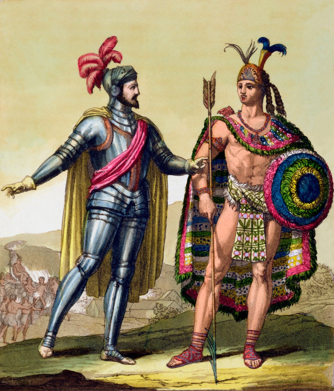Hernando Cortes ve Montezuma II arasındaki karşılaşma, Meksika, 1519 c1820-1839 by Gallo Gallina