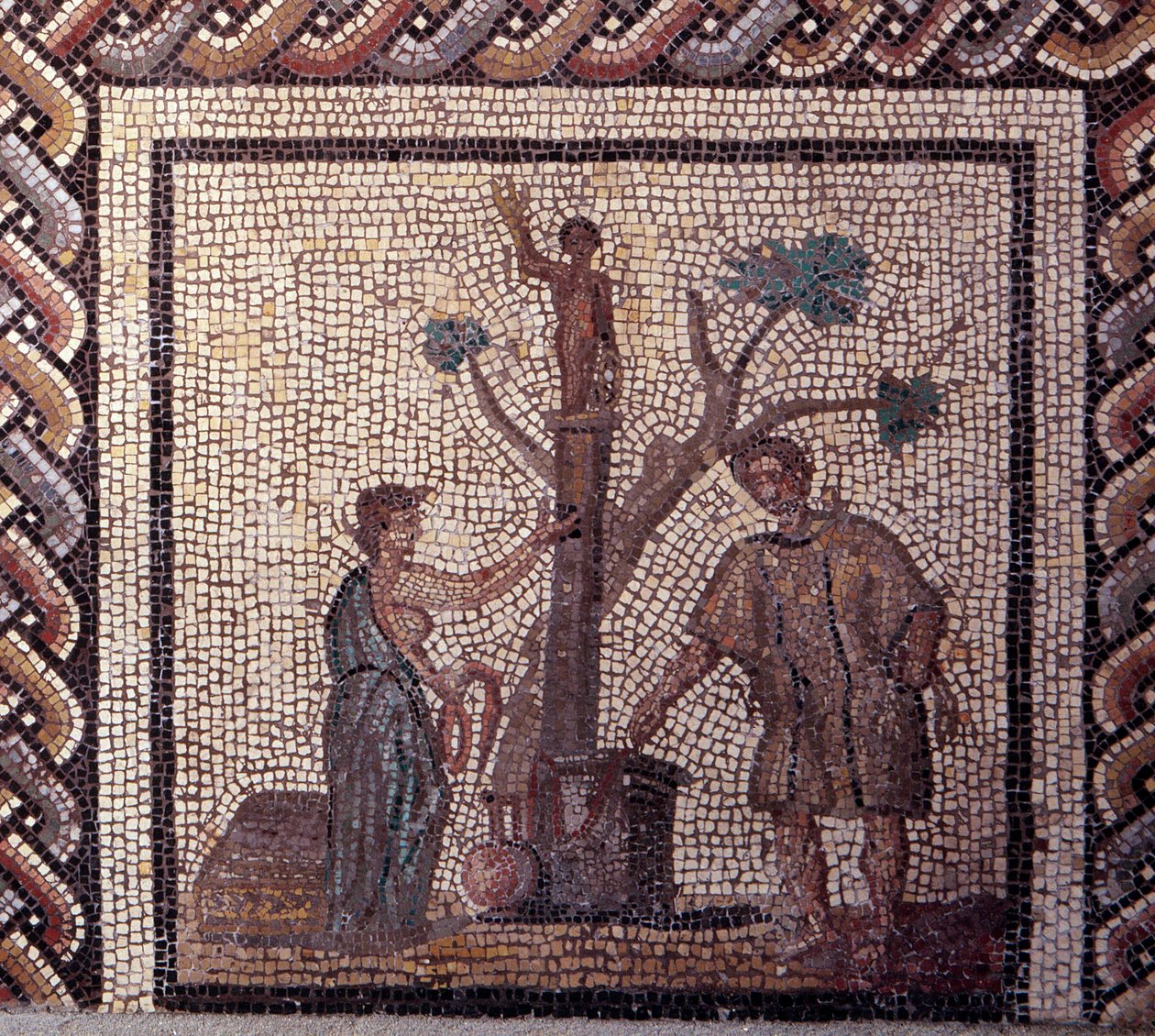 Gallo Roman Art: rustik bir takvimi temsil eden mozaik döşeme. Ceres ve Apollon