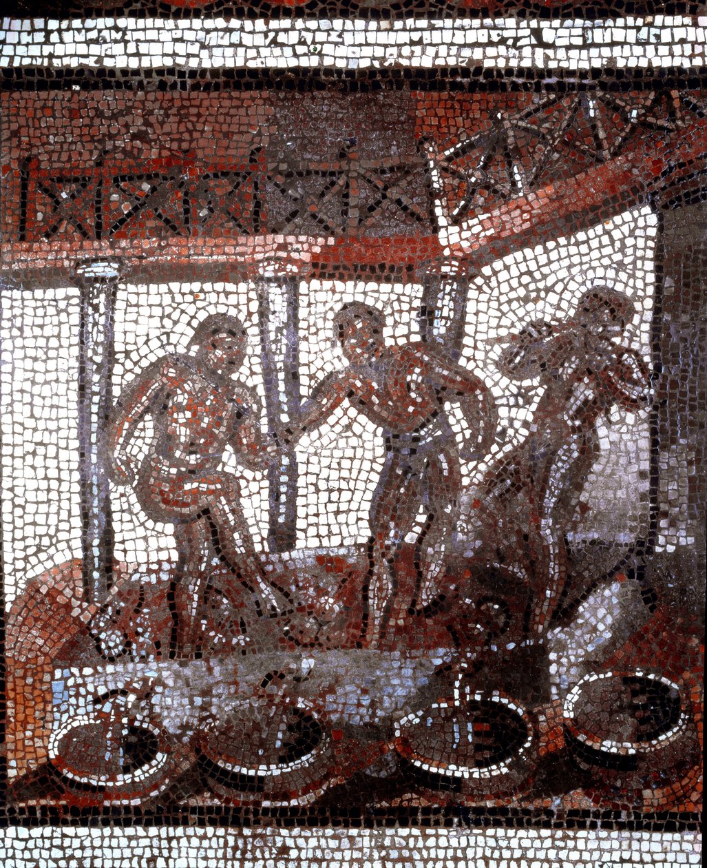 Bir fıçıda üzümleri ezme sahnesi. (mozaik, 2. sonu, 3. yüzyılın başı) by Gallo Roman