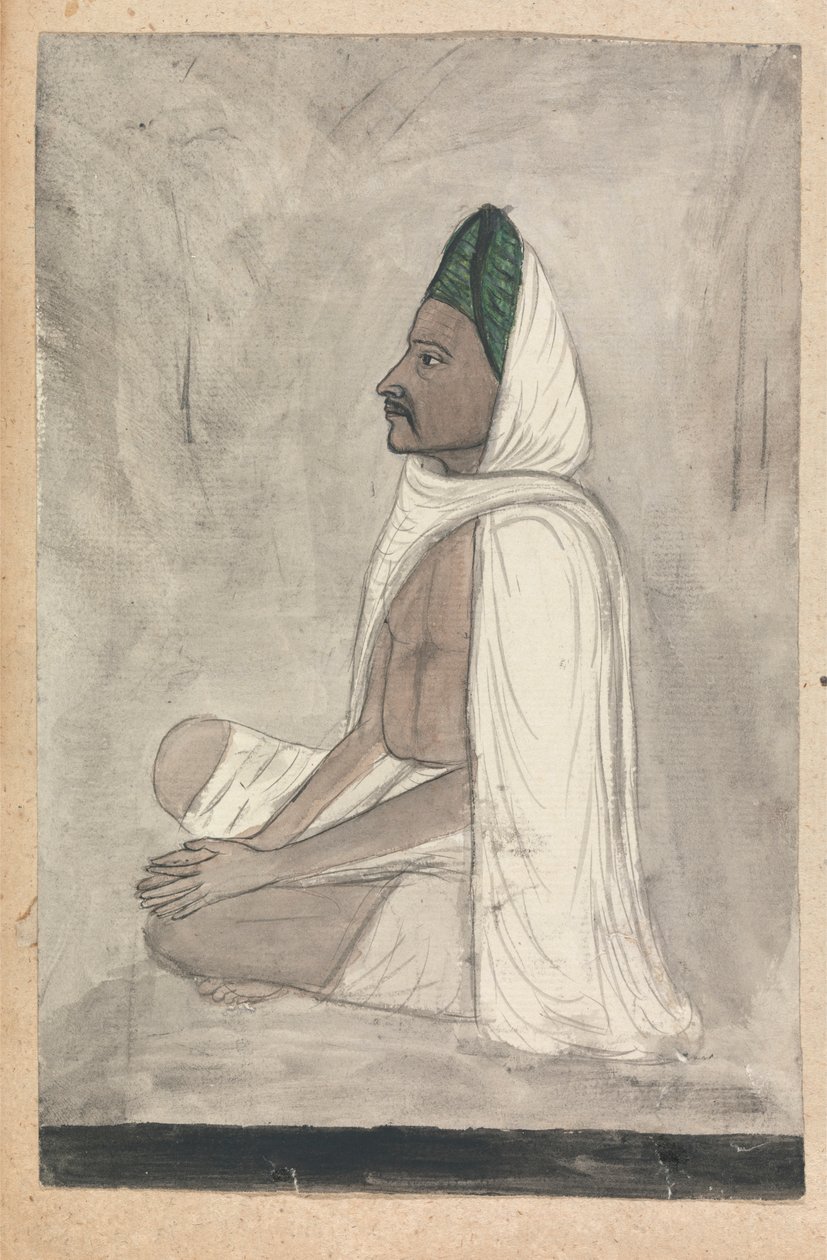 Bağdaş kurmuş oturan yeşil türbanlı adam by Gangaram Chintaman Tambat