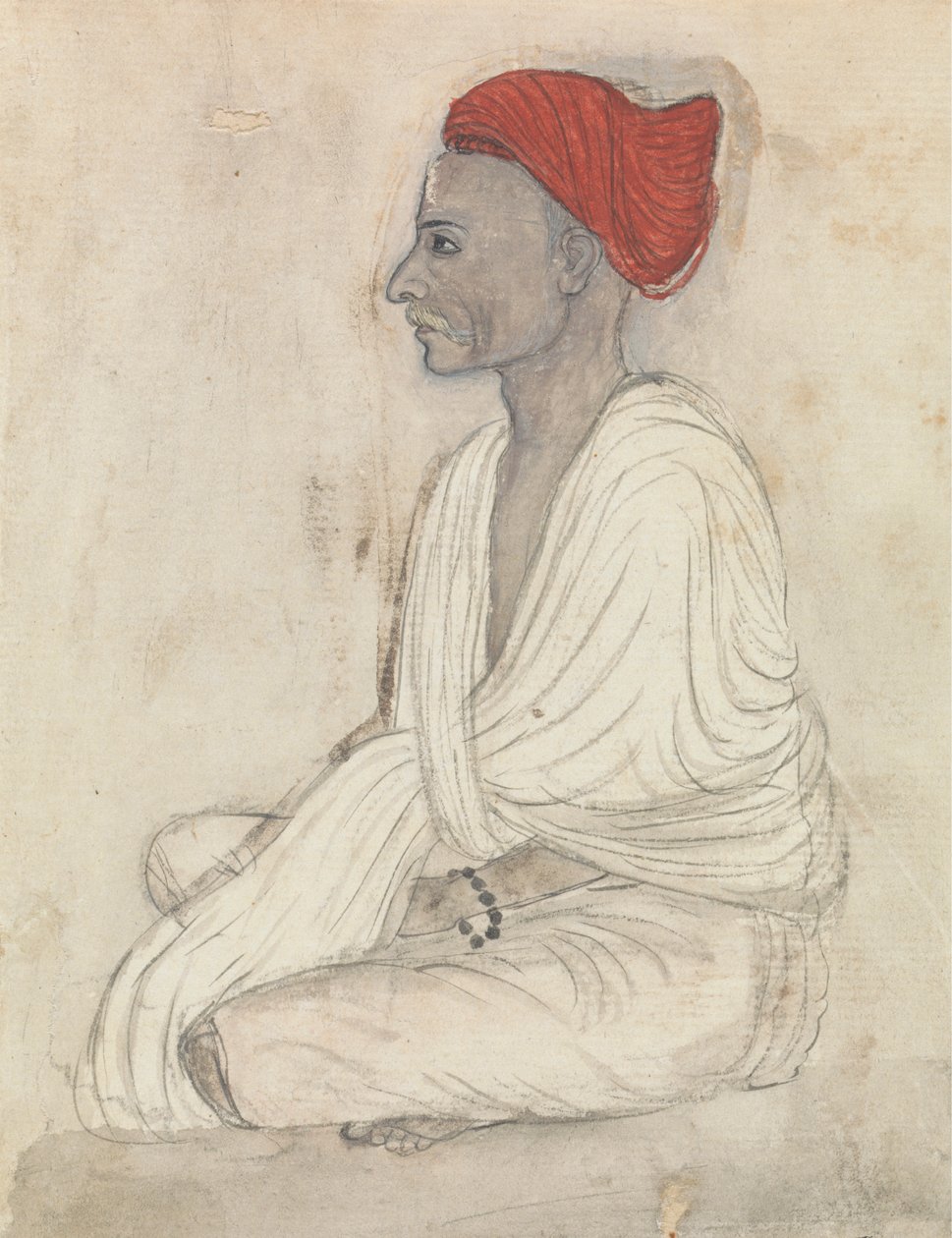 Bağdaş kurmuş Oturan Kırmızı Türbanlı Adam by Gangaram Chintaman Tambat