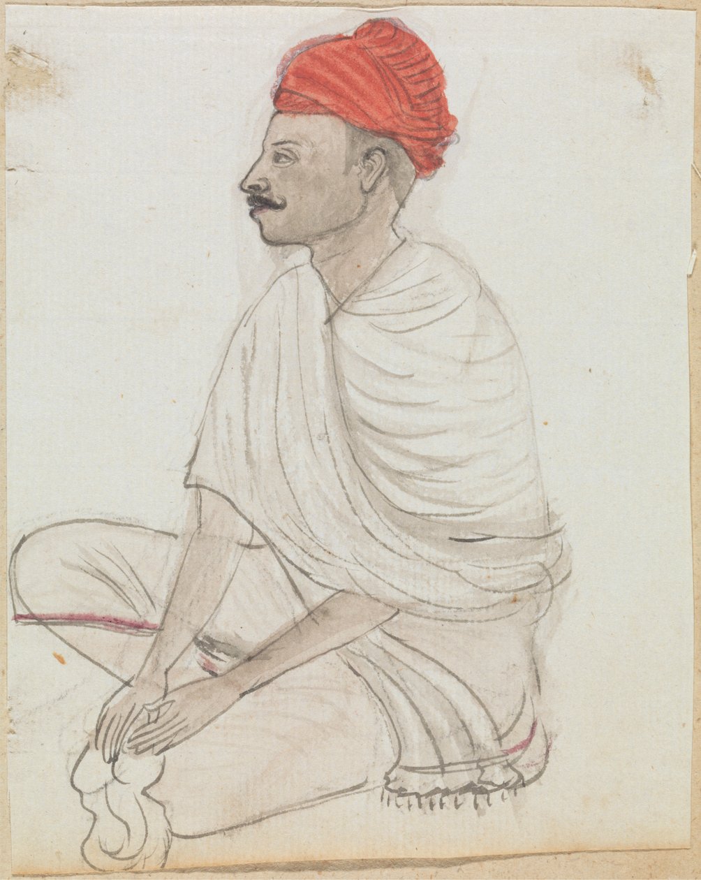Bağdaş kurmuş oturan Kırmızı Sarıklı adam by Gangaram Chintaman Tambat