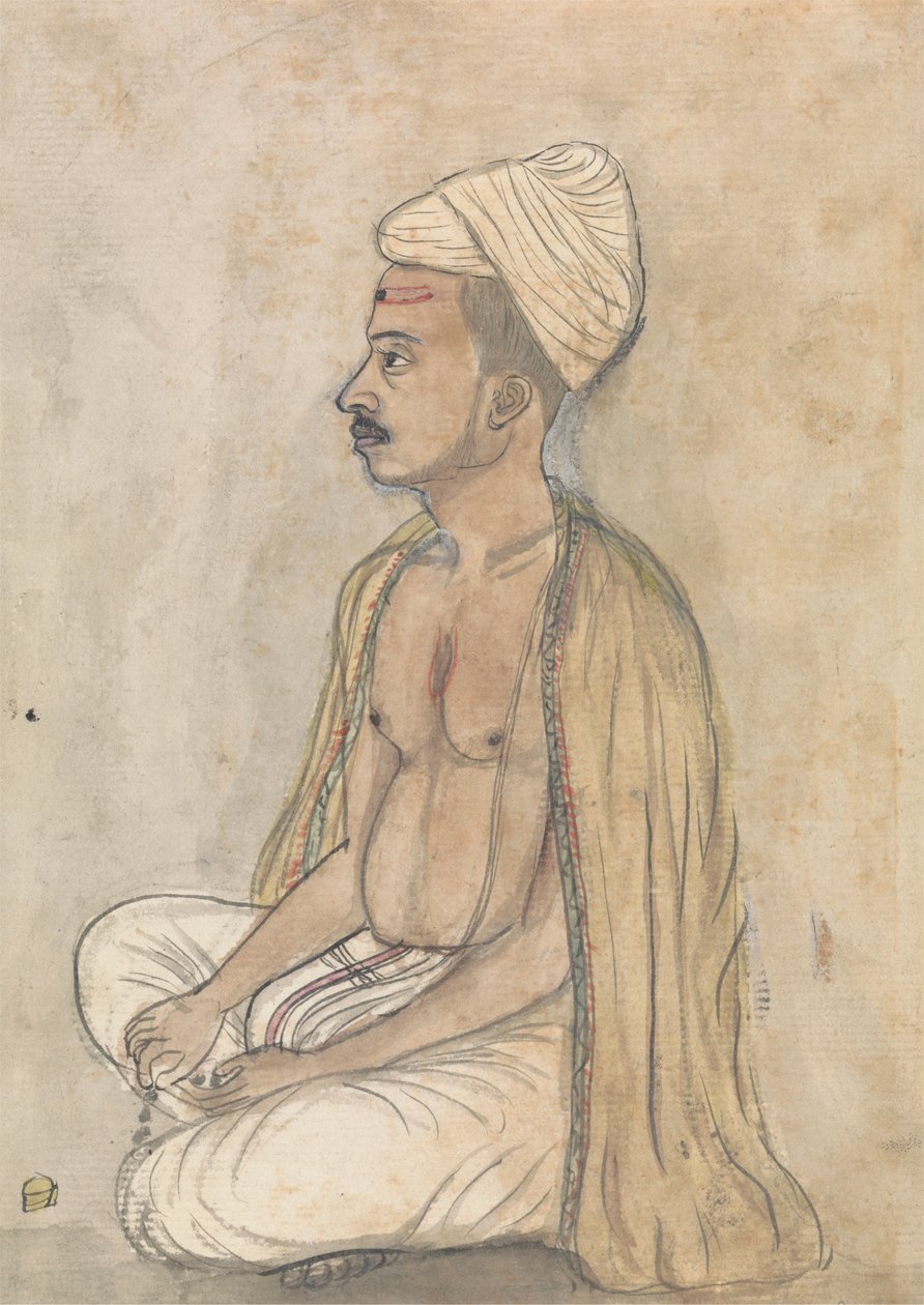 Bağdaş kurmuş oturan sarı şallı adam by Gangaram Chintaman Tambat
