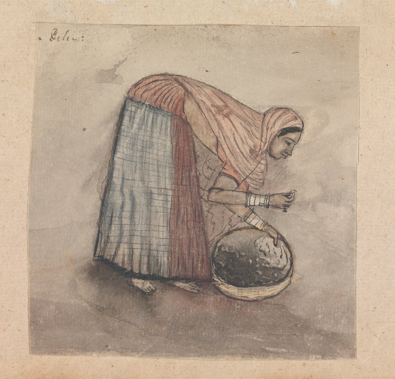 Sepetin Üzerinde Eğilen Kadın by Gangaram Chintaman Tambat