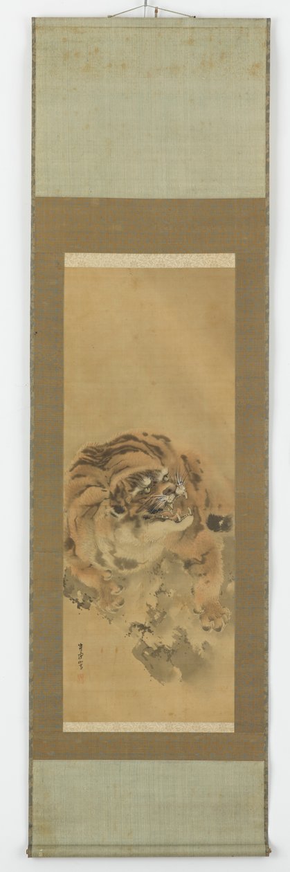 Çömelmiş, hırlayan bir kaplan, Edo dönemi, 19. yüzyılın başları. by Gantoku Aoki