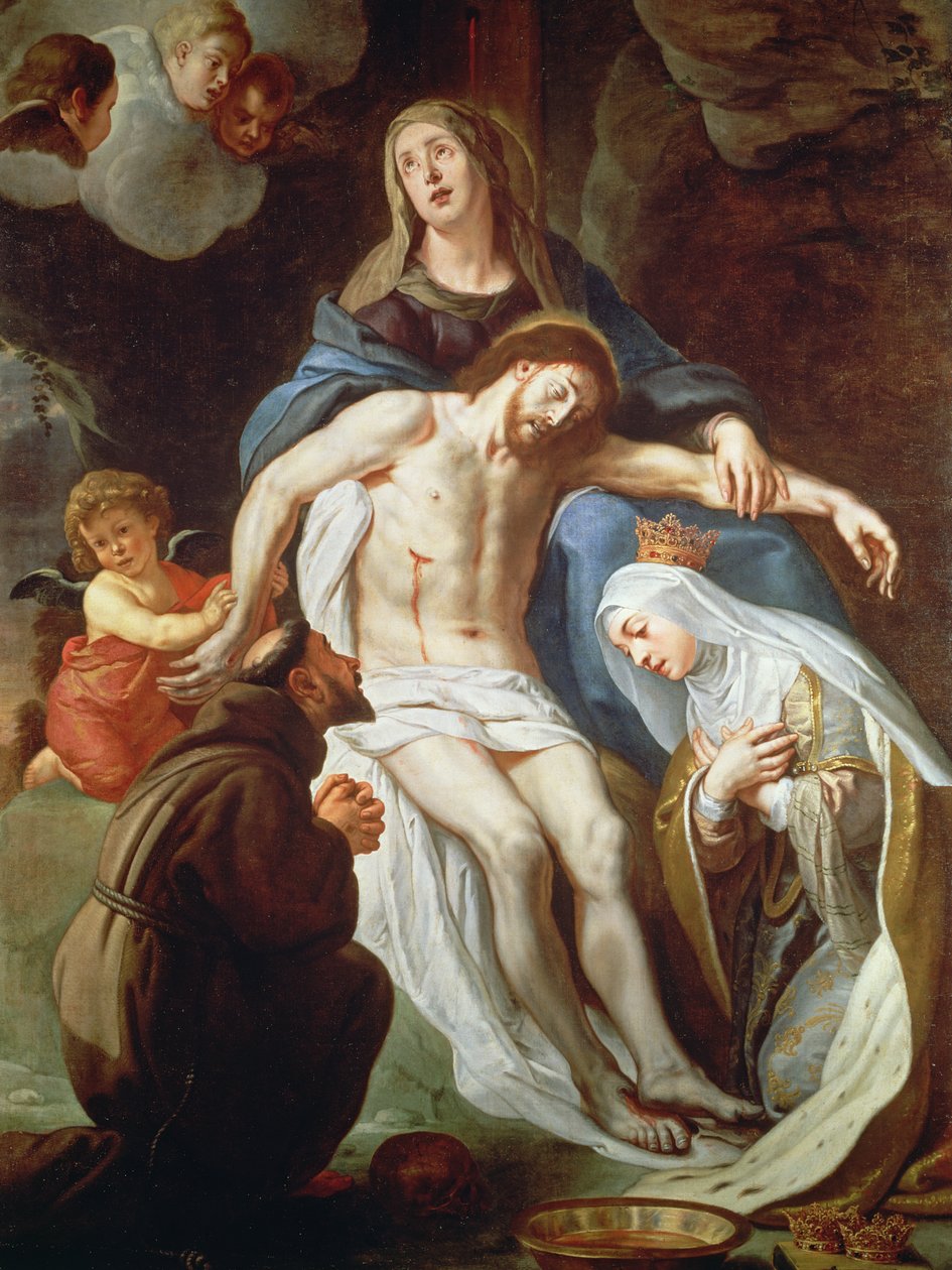 Pieta, Assisili Aziz Francis (c.1181-1226) ve Macaristanlı Aziz Elizabeth (1207-31) ile birlikte by Gaspar De Crayer