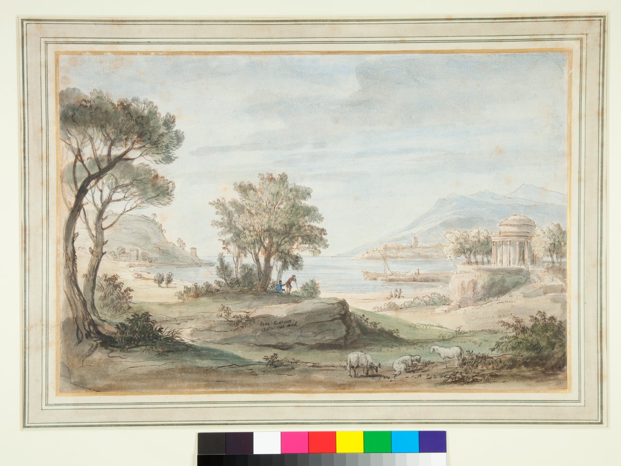 Yuvarlak Tapınaklı Manzara (kalem ve kahverengi mürekkep ve renkli yıkamalar) by Gaspar van Wittel