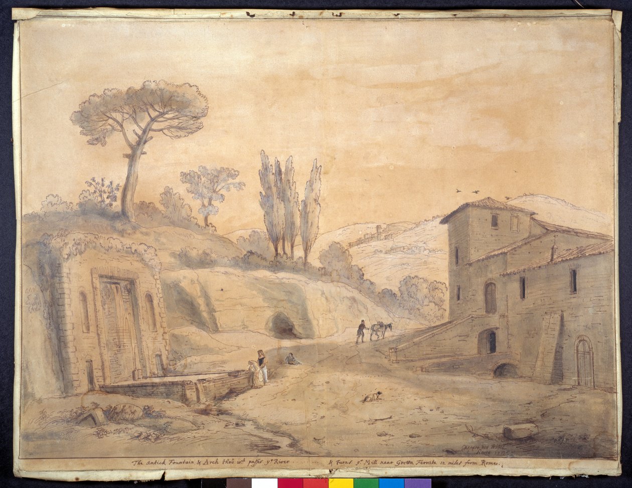 Antik Çeşme ve Kemer, Grottaferrata, Roma (kağıt üzerine suluboya ile kalem ve mürekkep) by Gaspar van Wittel