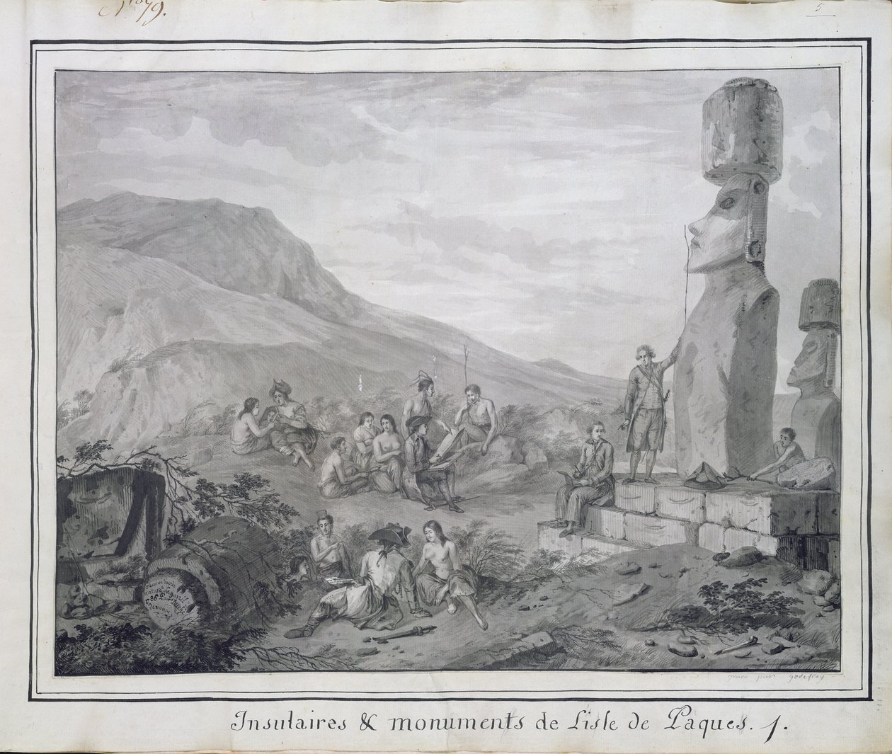 Adalılar ve Paskalya Adası Anıtları, 1786 (wc ve kağıt üzerine mürekkep) (ayrıca bkz. BAL 72648) by Gaspard Duche de Vancy