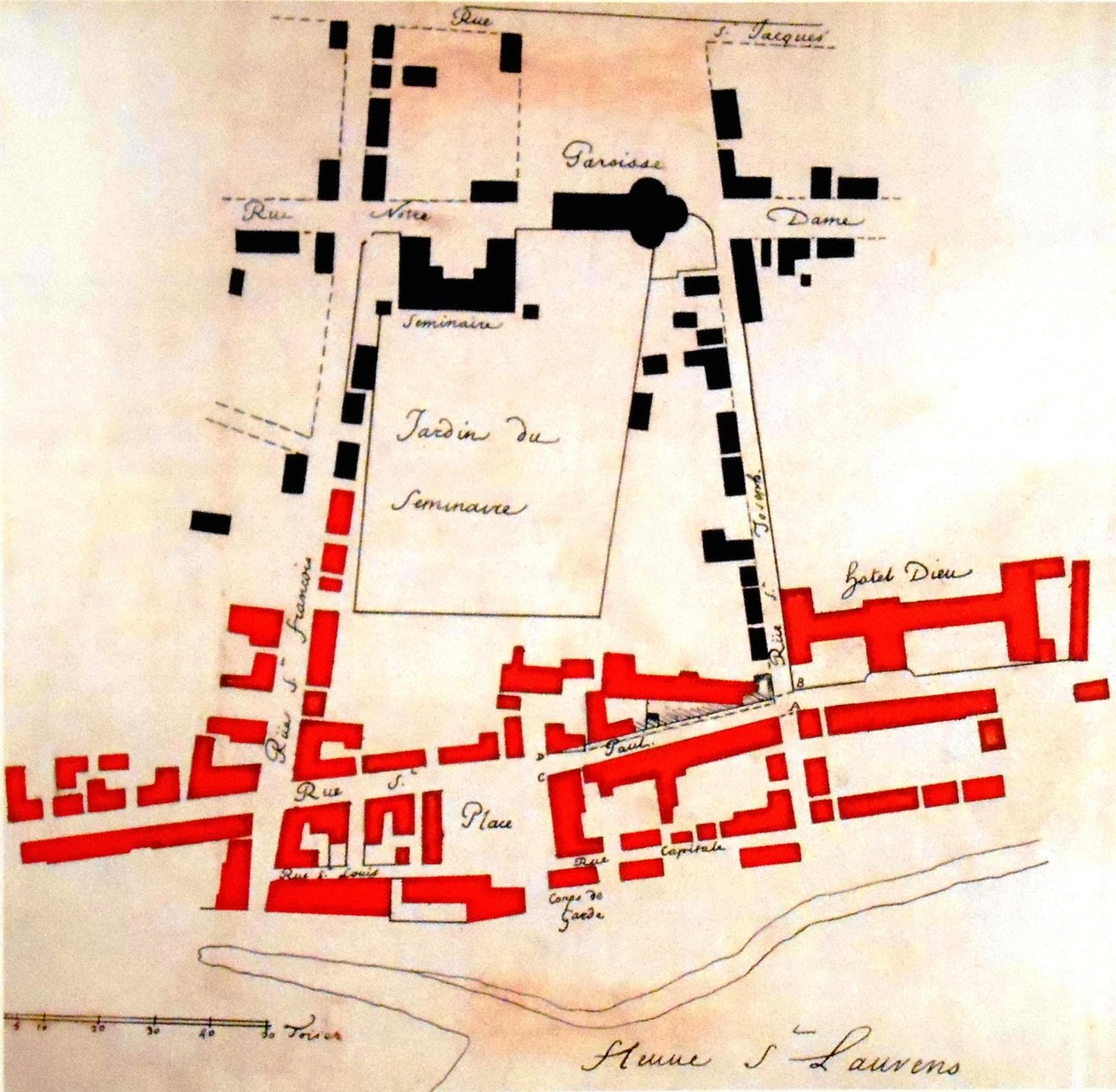 Kırmızı renkte, Montreal bölgesi yangın sırasında yok oldu by Gaspard Joseph Chaussegros de Léry