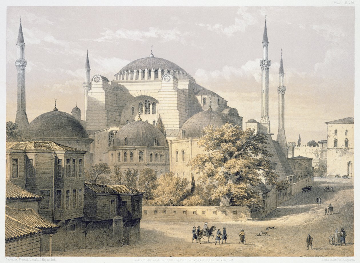 Ayasofya, levha 19: Louis Haghe (1806-85) tarafından oyulmuş caminin dış görünümü, 1852