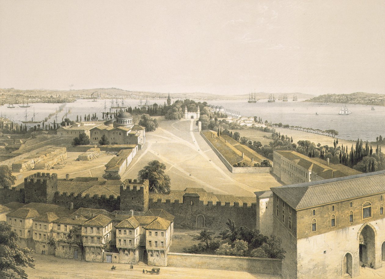 Konstantinopolis Panoraması, Louis Haghe (1806-85) 1852 tarafından oyulmuş 'Ayasofya, Konstantinopolis'ten 22 numaralı levha by Gaspard Fossati