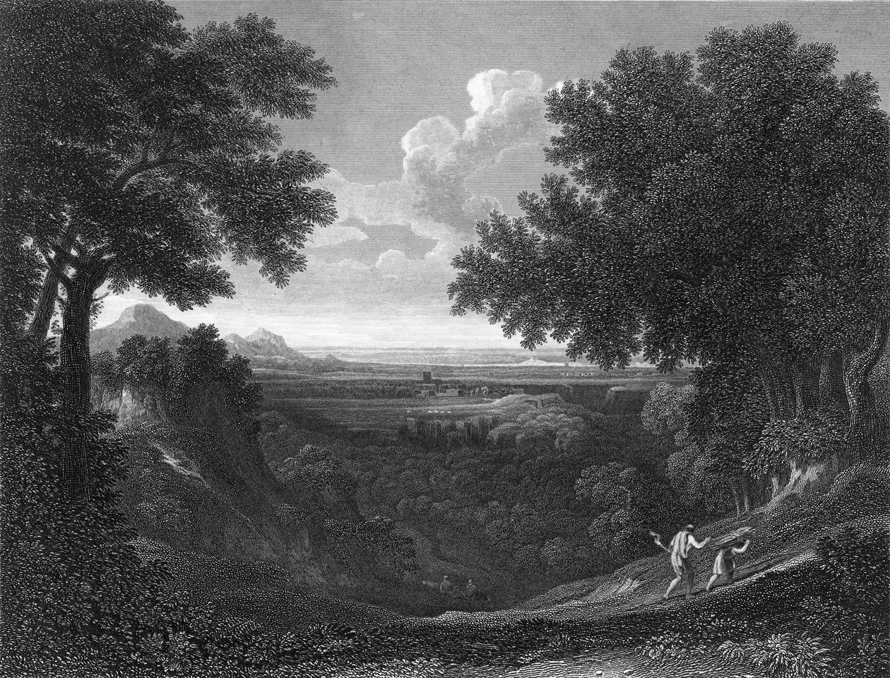 Manzara, İbrahim ve İshak ile (gravür) by Gaspard Poussin (after) Dughet