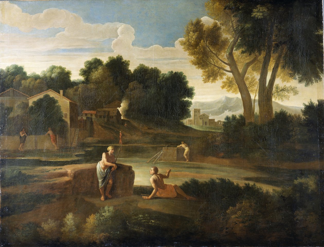 Figürlü klasik manzara (tuval üzerine yağlı boya) by Gaspard Poussin Dughet