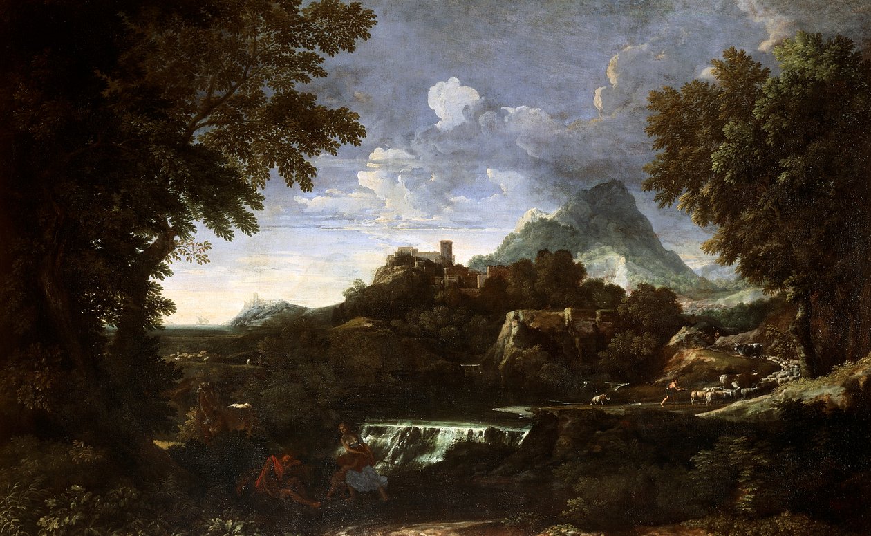 Rinaldo ve Armida (Erminia ve Tancredi) ile manzara, Gaspard Dughet (1615-1675), tuval üzerine yağlı boya by Gaspard Poussin Dughet