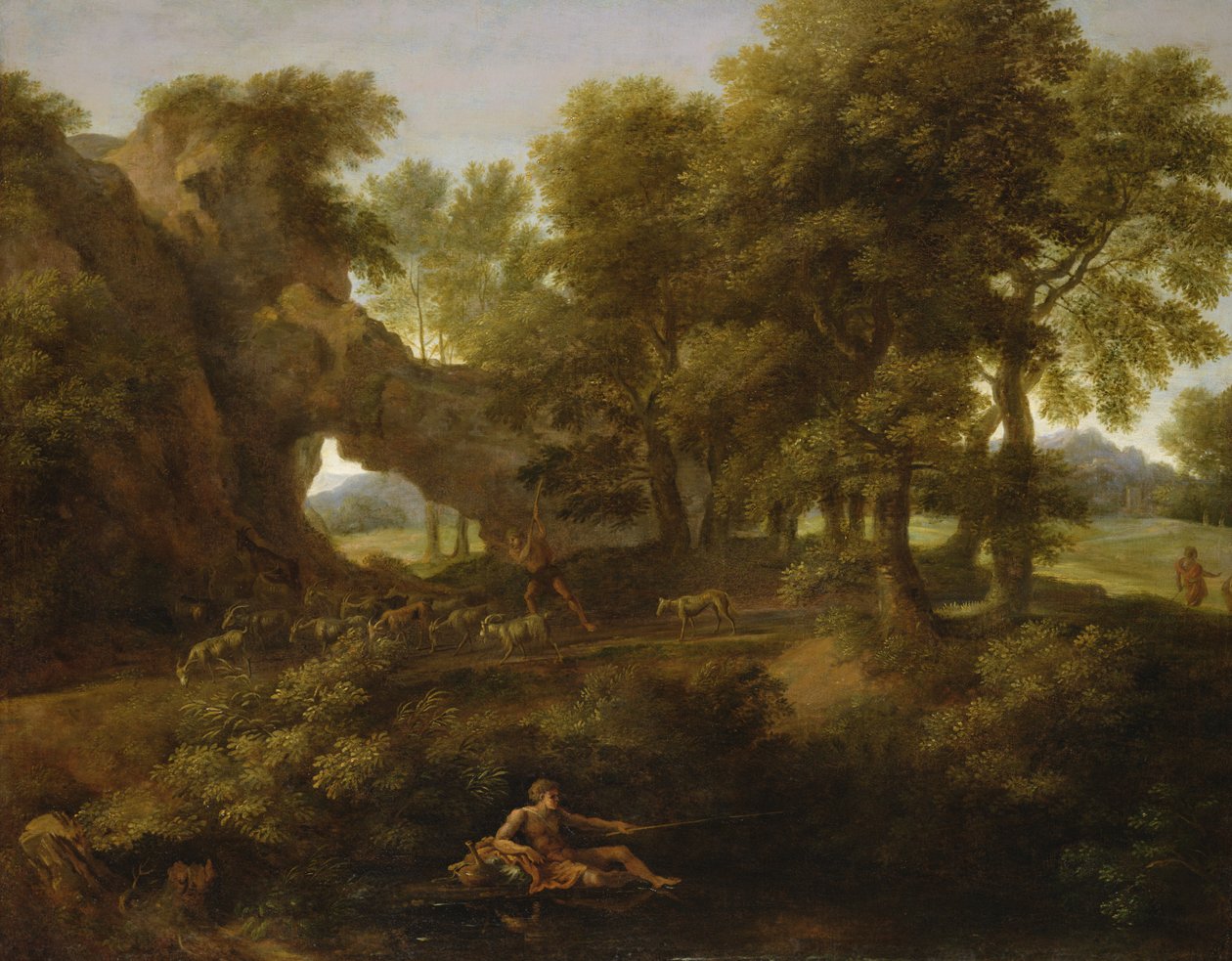 Bir balıkçı, bir çoban ve diğer figürlerle manzara by Gaspard Poussin Dughet