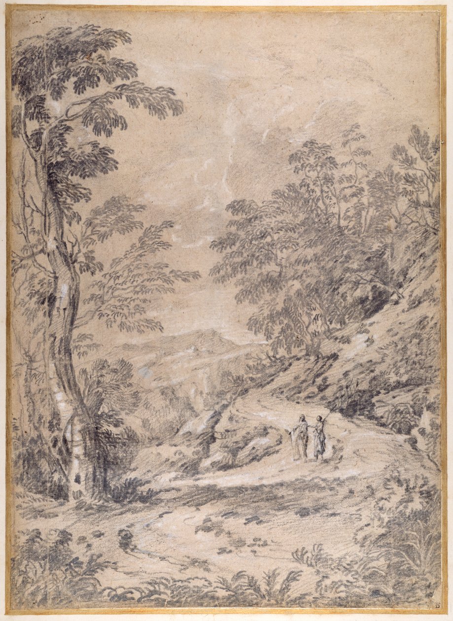 Ormanlık alan ve kayaların arasından kıvrılan dağ yolu by Gaspard Poussin Dughet
