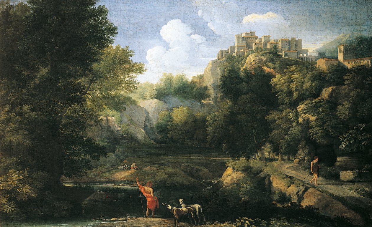 Çoban gösteren nehir manzarası by Gaspard Poussin Dughet