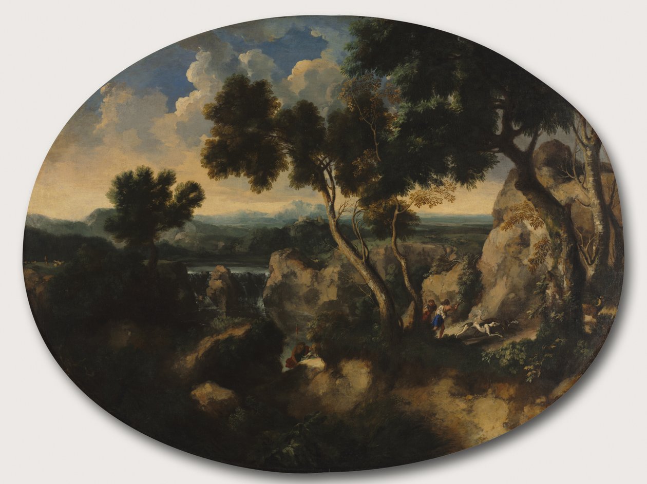Avcılarla Kayalık Manzara, c.1635 by Gaspard Poussin Dughet