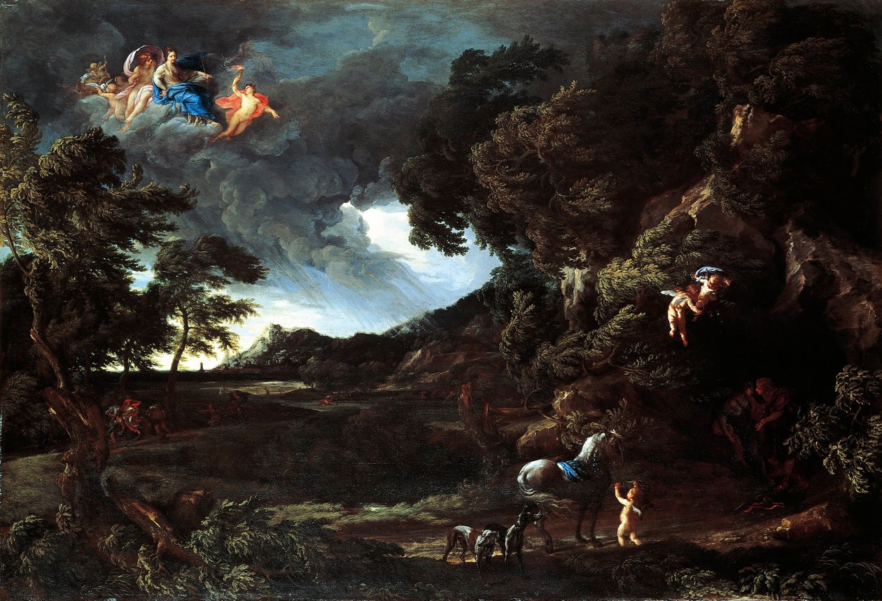Dido ve Aeneas Birliği ile manzara, c.1664-48 (tuval üzerine yağlı boya) by Gaspard Poussin and Maratta or Maratti Carlo Dughet