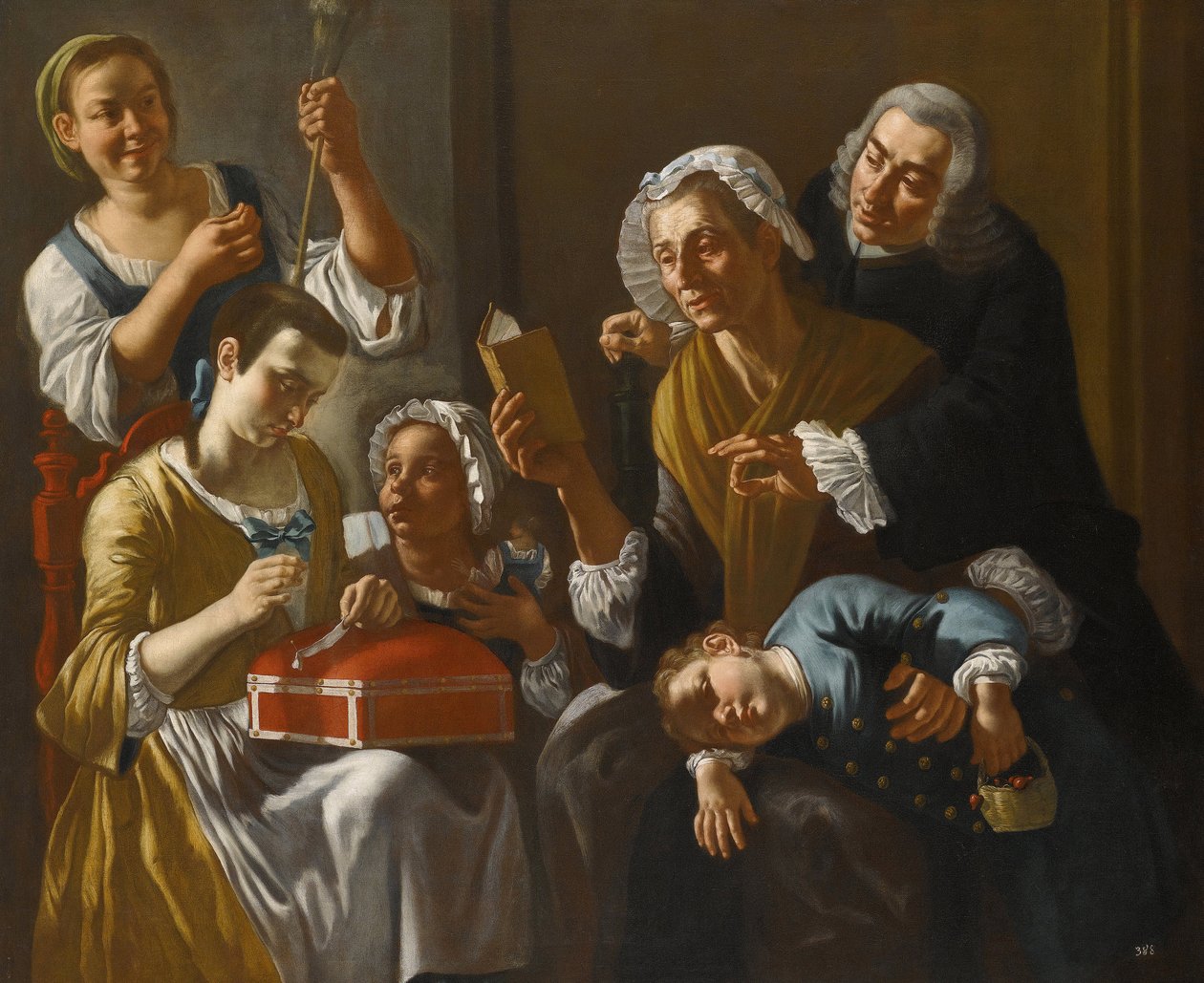 La lecon de couture - Traversi için Dikiş Dersi, Gaspare (1732-1769). Tuval üzerine yağlı boya, ebat : 131x158, yaklaşık 1760, Özel Koleksiyon by Gaspare Traversi