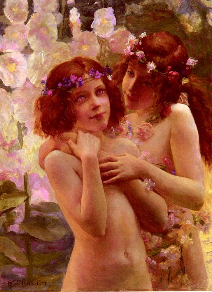 Çiçek Taçları Olan İki Çocuk by Gaston Bussiere