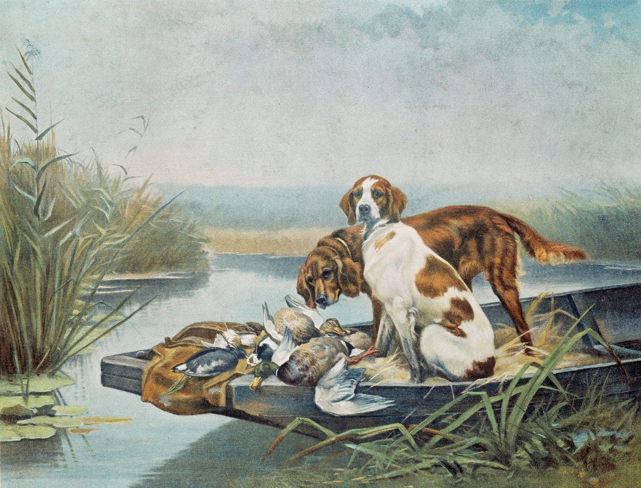 Avcılık hediyelik eşyaları: “” köpekler ve oyun”” Jules ve Gaston Gelibert (19. yüzyıl) tarafından suluboya, Paris, dekoratif sanatlar by Gaston Gelibert