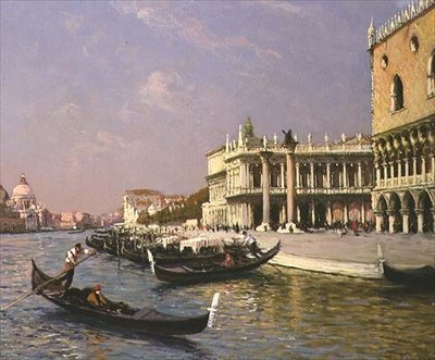 Venedik: Doge Sarayı, Marciana Kütüphanesi ve Uzakta Santa Maria della Salute by Gaston Hippolyte Boucart