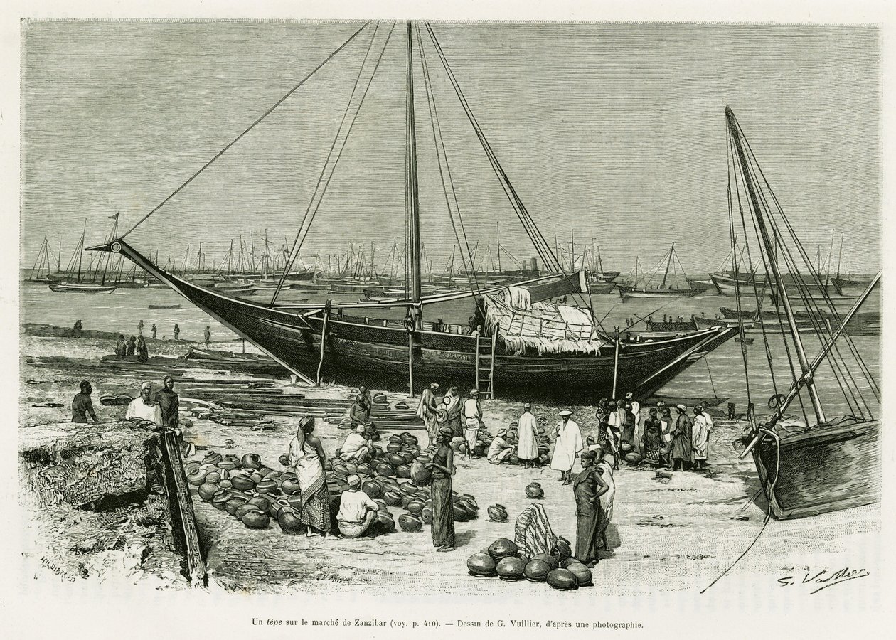 Zanzibar pazarında (Tanzanya) bir tepe. Edouard Charton (1807-1890), Hachette, Paris tarafından yönetilen le tour du monde 1888
