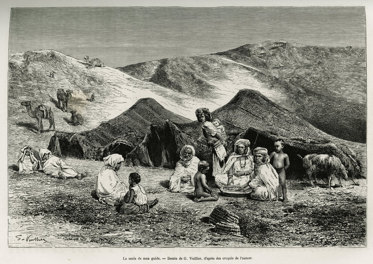 Rehberimin nezlası (akrabası). Cezayir Sahrasını göstermek için G.Vuillier tarafından gravür, V.Largeau tarafından 1874-1878, Tour du monde