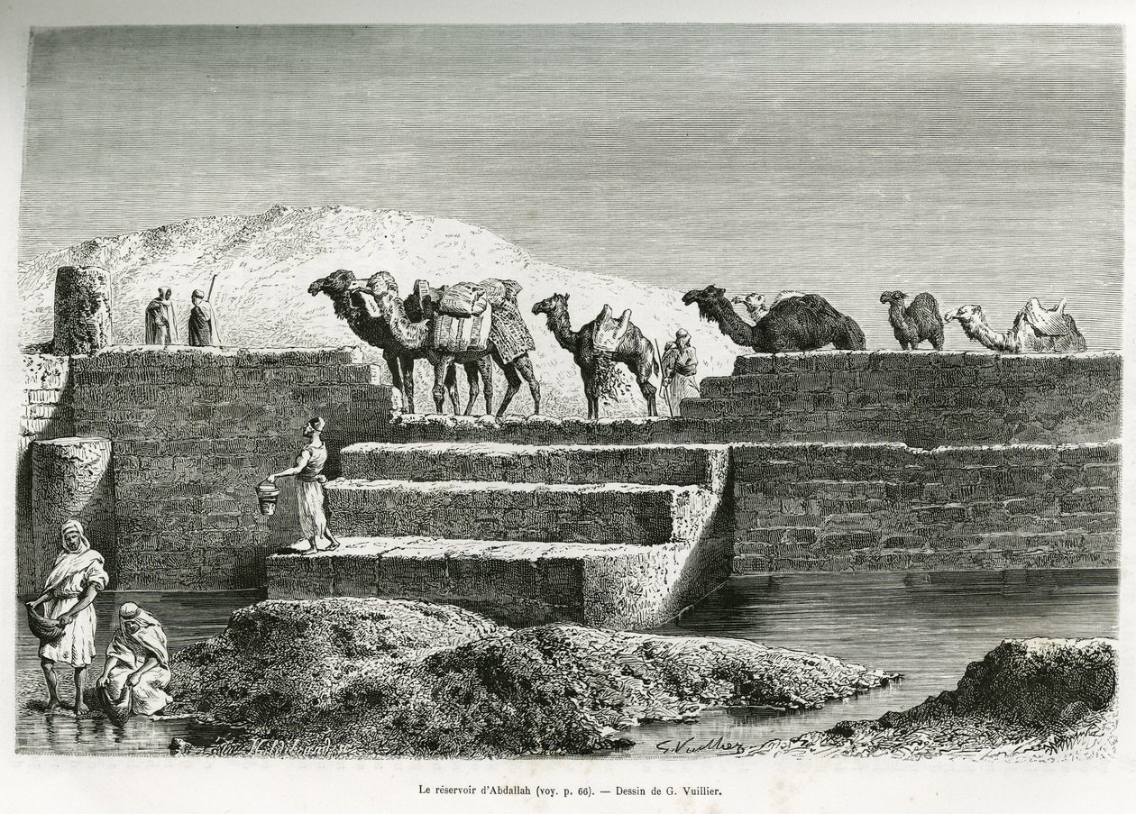 Abdallah rezervuarı (Suudi Arabistan). G.Vuillier tarafından gravür, Lady Anna Blunt tarafından 1878-1879